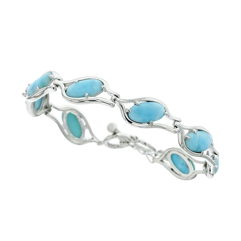 925 Sterling Silver Larimar Slanting Oval Link Toggle Bracelet 8.25"